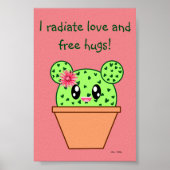Poster Kawaii Cactus Dessiner des câlins libres rose (Devant)