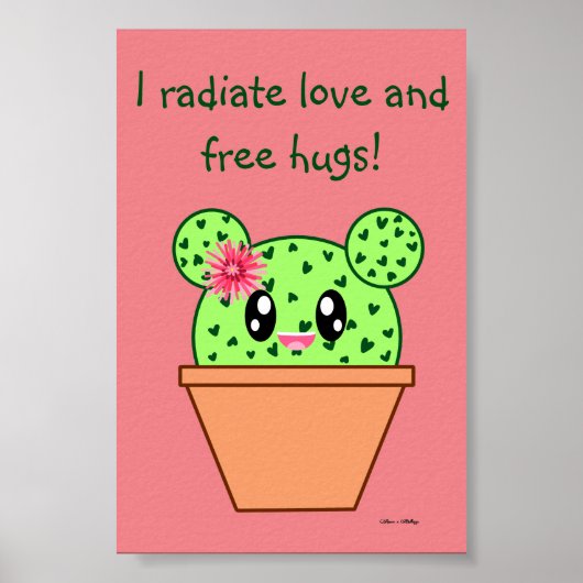 Poster Kawaii Cactus Dessiner des câlins libres rose (Devant)