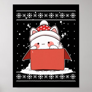 Poster Kawaii Chat Dans Une Boîte Noël Mignonne Anime Ado