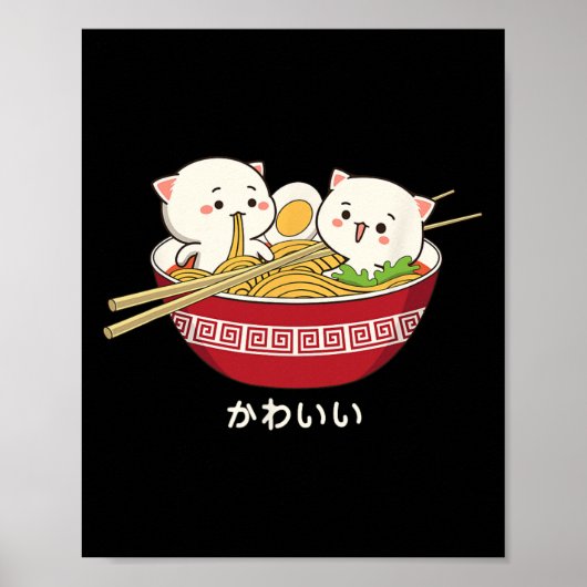 Poster Kawaii Chat Japonais Tokyo Anime Chat Ramen T Shir (Devant)
