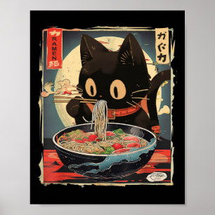Poster Kawaii Chat Manger Ramen nouilles Anime Cadeaux Fi