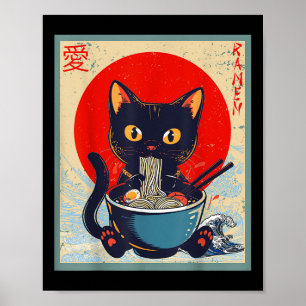 Poster Kawaii Chat Manger Ramen nouilles Drôle Anime Fill