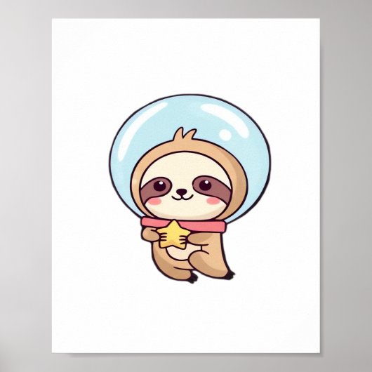 Poster Kawaii Chibi Sloth Astronaut – Cute Space Sloth Ca (Devant)