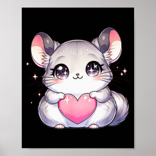 Poster Kawaii Chinchilla Saint-Valentin Enfants Adolescen