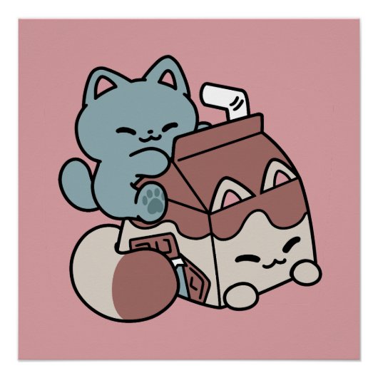 Poster Kawaii Chocolate Milk Cat – Cozy Drink & Cuteness (Devant)