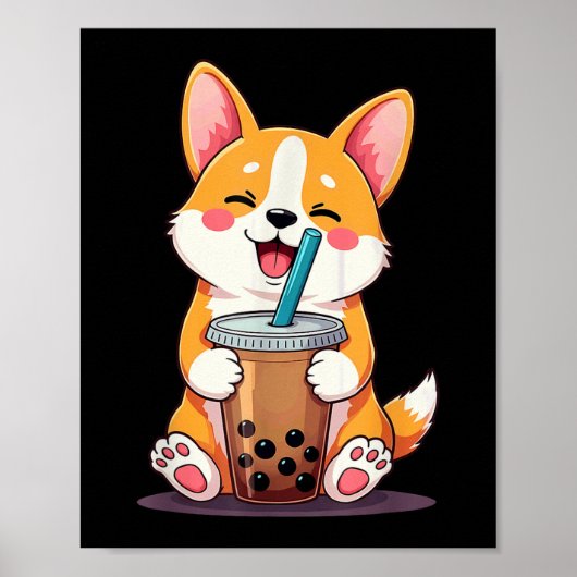 Poster Kawaii Corgi Bubble Tea (Devant)