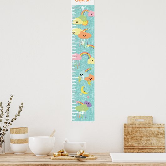 Poster Kawaii Cute Cloud Sun Moon Rainbow Growth Chart (Cuisine)