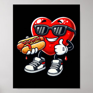 Poster Kawaii drôle cœur mangeant hot dog Saint-Valentin