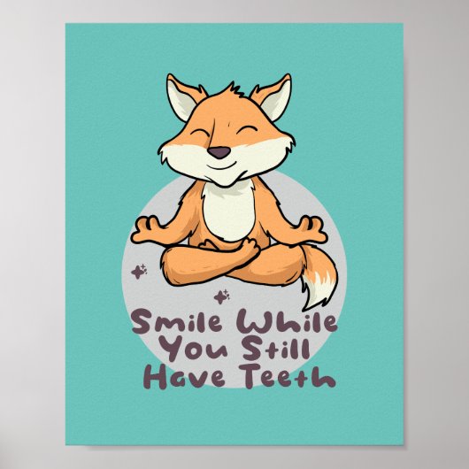 Poster Kawaii drôle de renard souriant et faire du yoga p (Devant)
