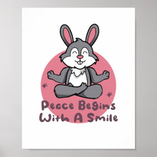 Poster Kawaii drôle lapin pratique yoga pose rose