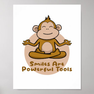 Poster Kawaii drôle singe brun sourire et faire du yoga