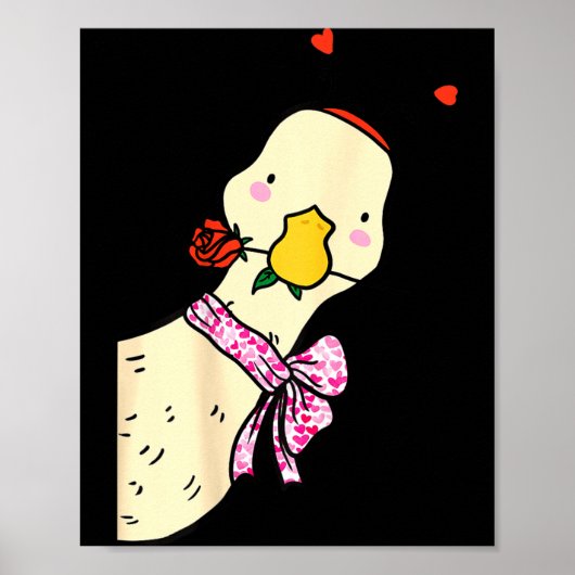 Poster Kawaii Duck Rose Heart Bow Valentine Day Cute Anim (Devant)