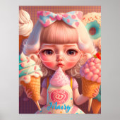Poster Kawaii fille mignonne avec des glaces (Devant)