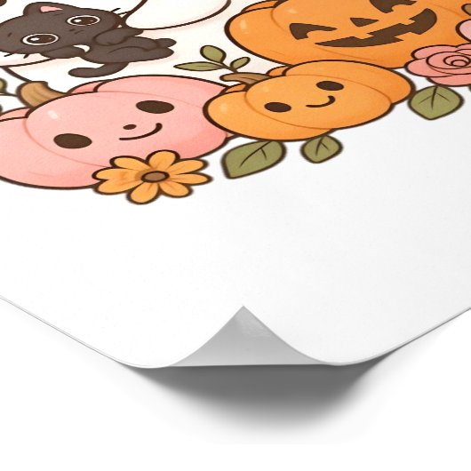 Poster Kawaii Ghost Halloween Chat noir Citrouille Chat c (Coin)