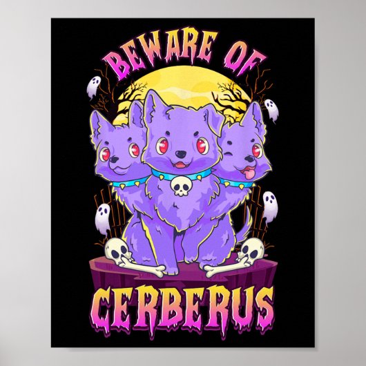 Poster Kawaii Pastel Goth mignon Chien Déplaisant 3-Tête (Devant)