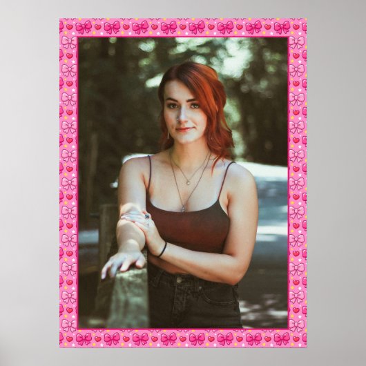 Poster Kawaii Pink Bows Custom Photo (Devant)