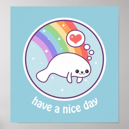 Poster Kawaii Rainbow Manatee (Devant)