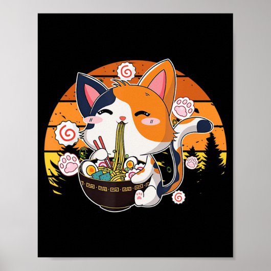 Poster Kawaii Ramen Chat Anime Japonais Neko Noodle Fun V (Devant)
