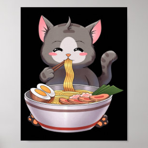 Poster Kawaii Ramen Chat Anime Japonaise Alimentation Cad