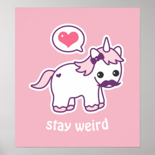 Poster Kawaii Rose Mustache Unicorne