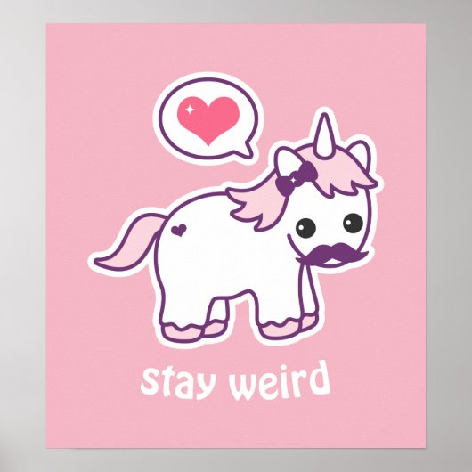 Poster Kawaii Rose Mustache Unicorne (Devant)