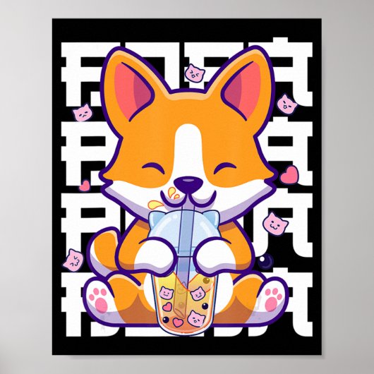 Poster Kawaii Shiba Inu Chien Bug Tea Boba Anime Cadeaux (Devant)