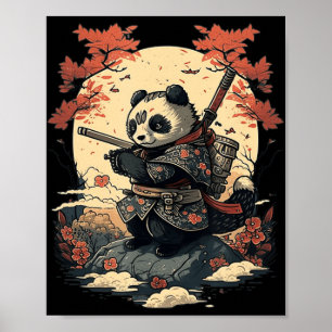 Poster Kawaii Style japonais Samurai Anime Panda