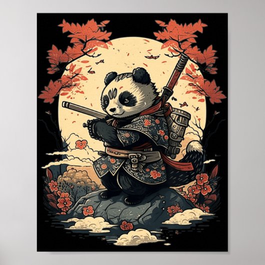 Poster Kawaii Style japonais Samurai Anime Panda (Devant)