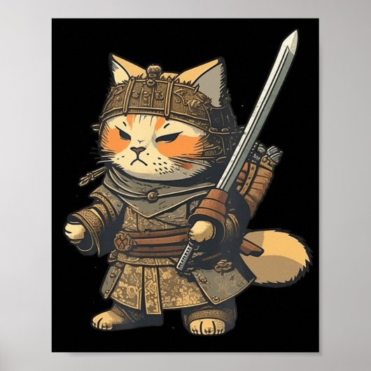 Poster Kawaii Style japonais Samurai Cat Anime (Devant)