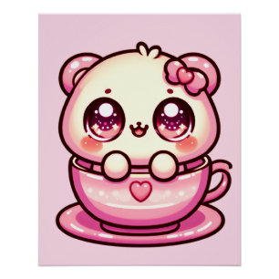 Poster Kawaii Teddy Bear dans une coupe