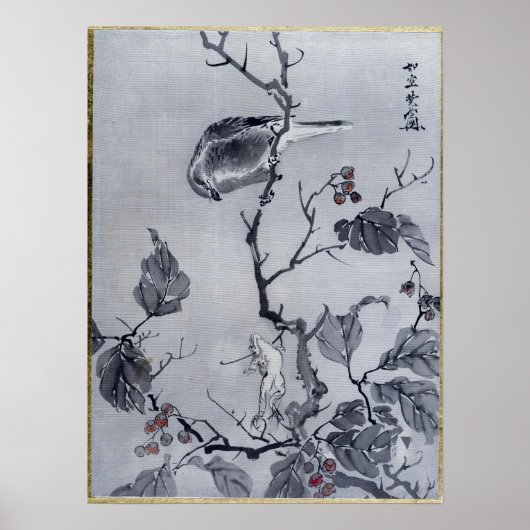Poster Kawanabe Kyōsai Oiseau et grenouille (Devant)