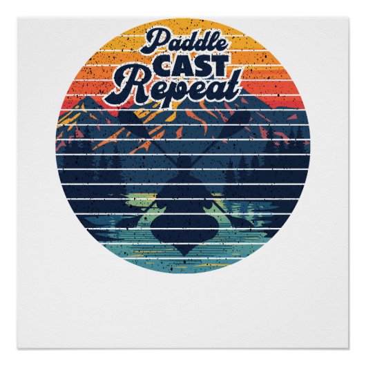 Poster Kayak Fishing Paddle Retro Sunset (Devant)