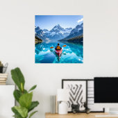 Poster  Kayaking in Mountains  Beautiful Nature (Bureau à domicile)