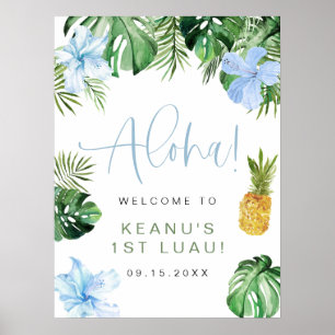 Poster KEANU Tropical Blue Hibiscus Luau 1er anniversaire