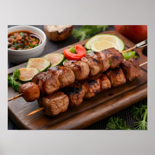 Poster Kebab chichi avec viande grillée et Légume (Devant)