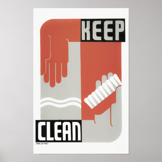 Poster Keep Clean - Healthcare WPA Print - Vers 1937 (Devant)