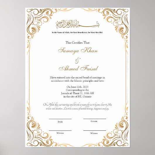 Poster Keepsar Elegant cadre nikkah contrat (Devant)
