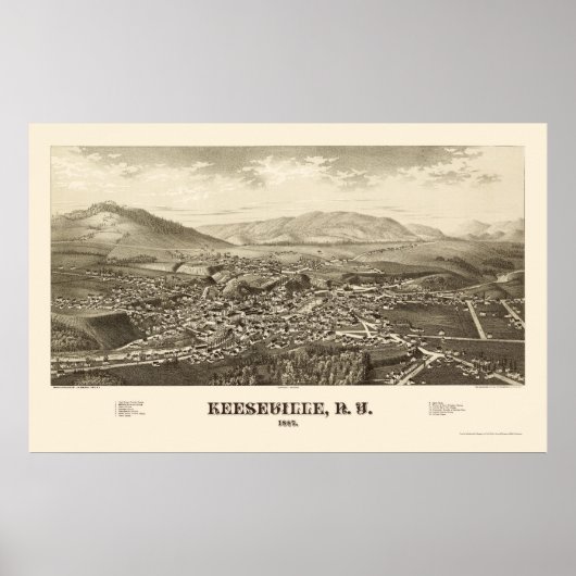 Poster Keeseville, New York Carte panoramique - 1887 (Devant)