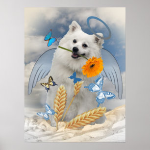 Poster Keeshond Angel Stands Avec L'Art Des Papillons