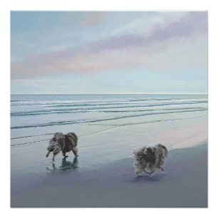 Poster Keeshonds at the Seashore Peinture Dog Art