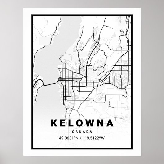 Poster Kelowna Colombie-Britannique Plan de la ville de v (Devant)