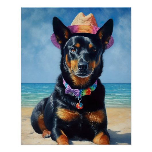 Poster Kelpie australienne sur la plage, cadeau d'été amo (Devant)