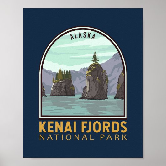 Poster Kenai Fjords Parc national Emblem Vintage (Devant)