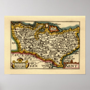 Poster Kent County England Antique John Speed Atlas Carte