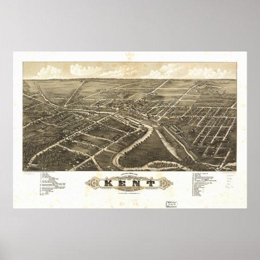 Poster Kent Ohio 1882 Carte panoramique antique (Devant)