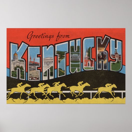 Poster Kentucky (Scène de course de cheval) - Grande Lett (Devant)