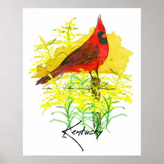 Poster Kentucky State Shape Cardinal Bird Goldenrod (Devant)