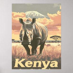 Poster Kenya Rhino Vintage