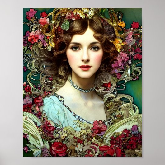Poster kerstdame inspiratie Mucha (Voorkant)