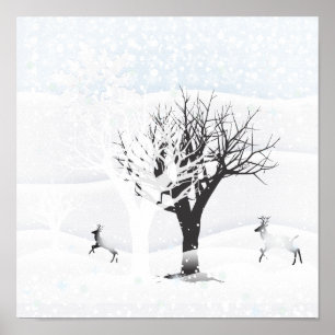 Poster Kerstmis Snowy Fairy Tale. Fantasy Forest